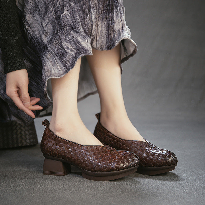 Women's Slip-on Hand-woven Plaid Minority Fashion Pumps Women's Casual Shoes