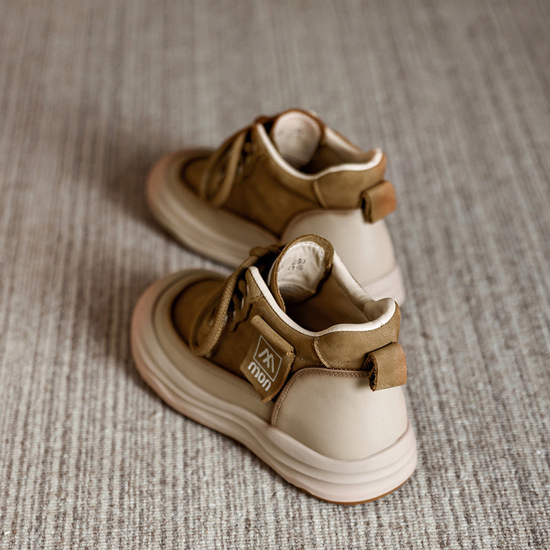 Top Layer Cowhide Retro Platform Ankle Casual Shoes