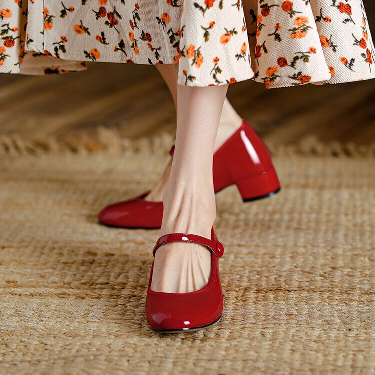 Women's Toe Chunky Low-cut Mary Jane Mid Women's Fashion Shoes