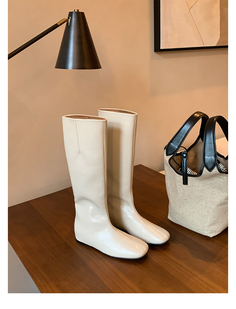 Women's Mom Height Increasing Insole Head Flat Bottom Middle Boots