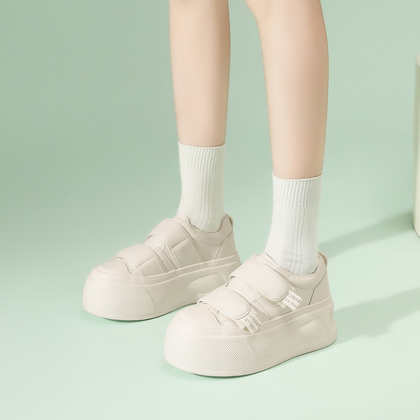 Women's White Spring Thick Bottom Velcro Versatile Daily Comfortable Women's Casual Shoes