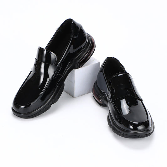 Men's Thick Bottom Elegant Bright Fashionable Soft Leather Shoes