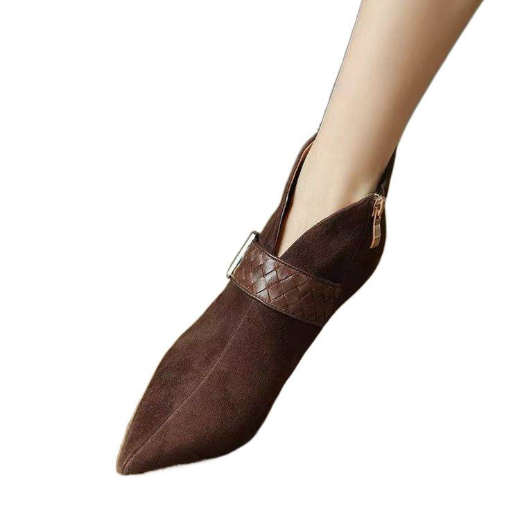 Women's Cat Pointed Toe Booties Soft V Cut Women's Leather Boots