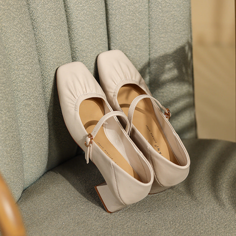Women's Square Toe Chunky Pumps Mid Soft Grandma Women's Fashion Shoes