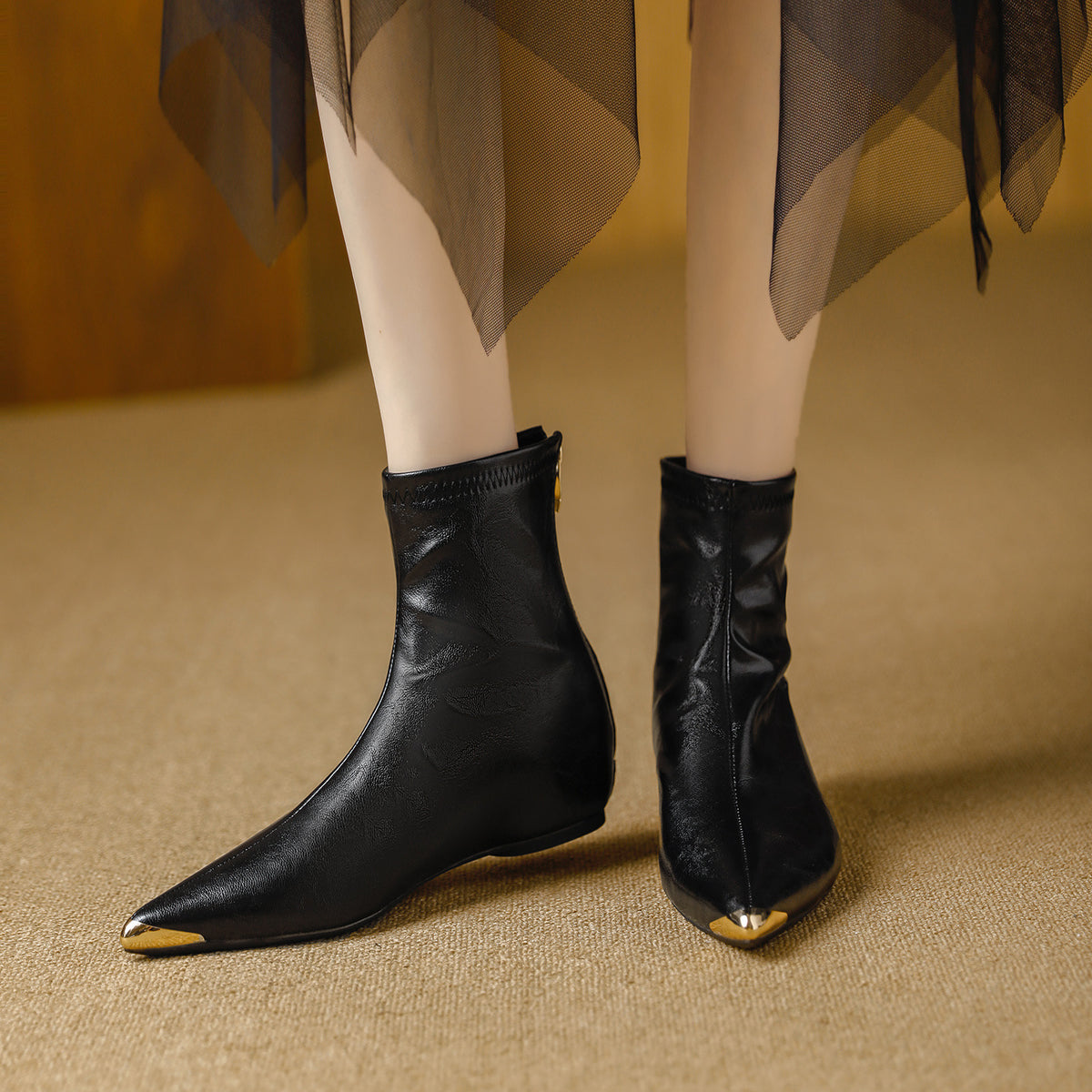 Women's Fashion Pointed Toe Stretch Thin Height Women's Leather Boots