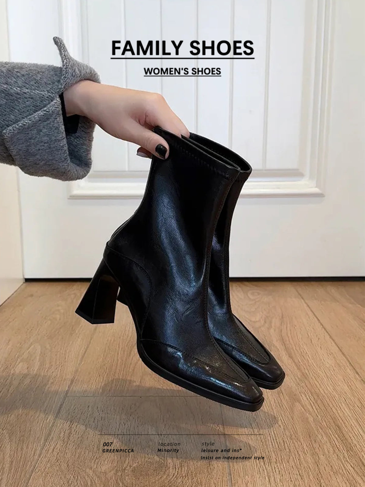 Female Square Toe Martin Black Plus Women's Leather Boots
