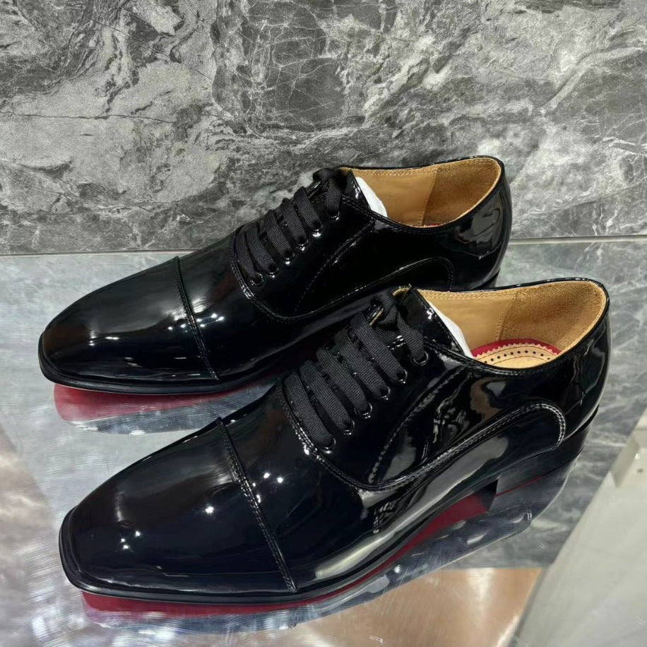 Men's Red Sole Formal Wear Square Toe Shiny Patent Brushed Men's Business Leather Shoes