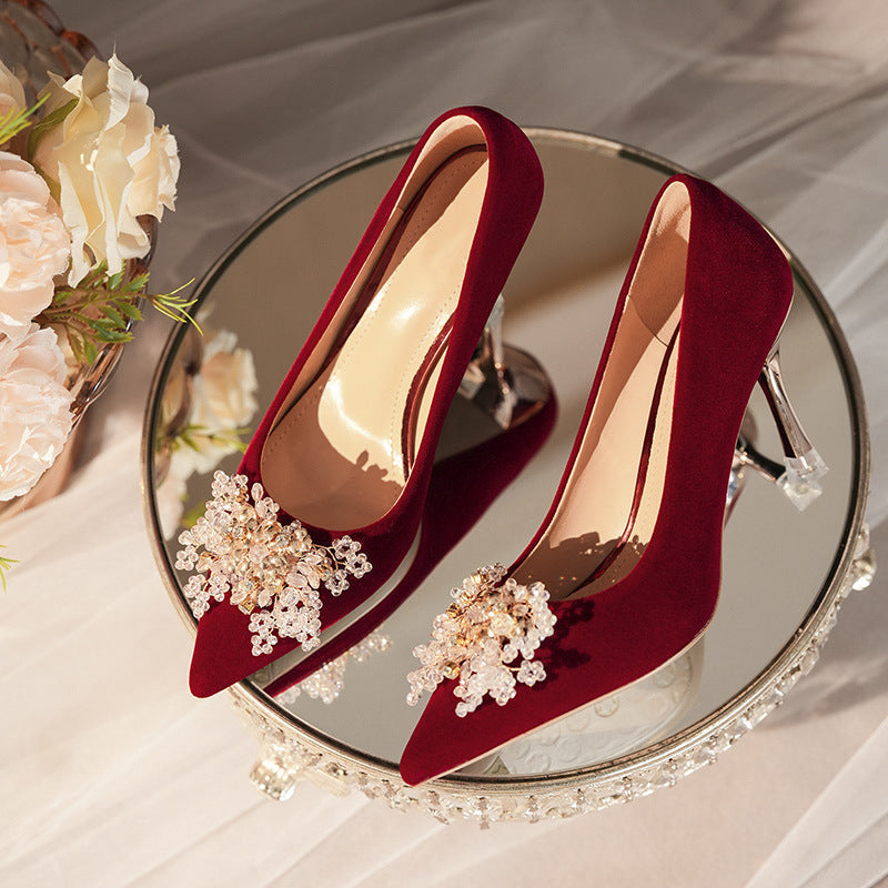 Women's Chinese Suit Bridal Wedding Red Dress Wine Women's Fashion Shoes