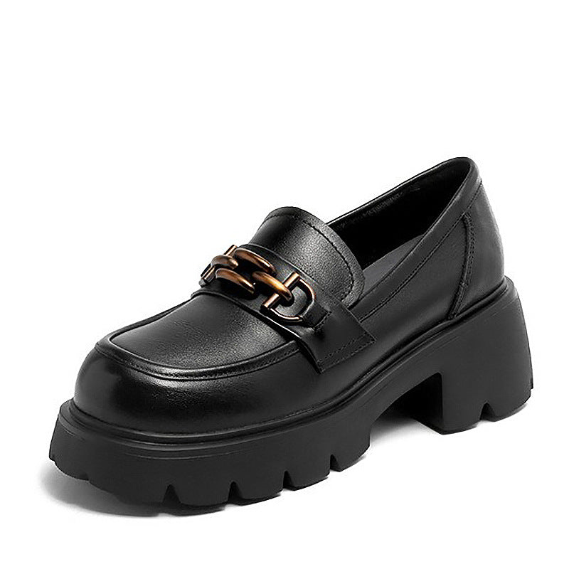 Special British Style Metal Buckle Thick-soled Leather Shoes