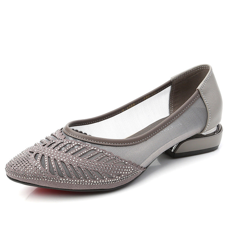 Women's Thick Mid Rhinestone Summer Mesh Mother Women's Shoes