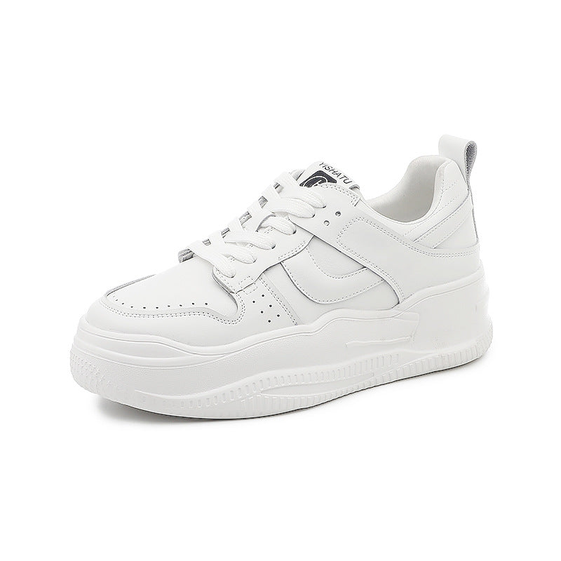 Women's White Spring Korean Style Lace Up Round Toe Thick Women's Sports Shoes