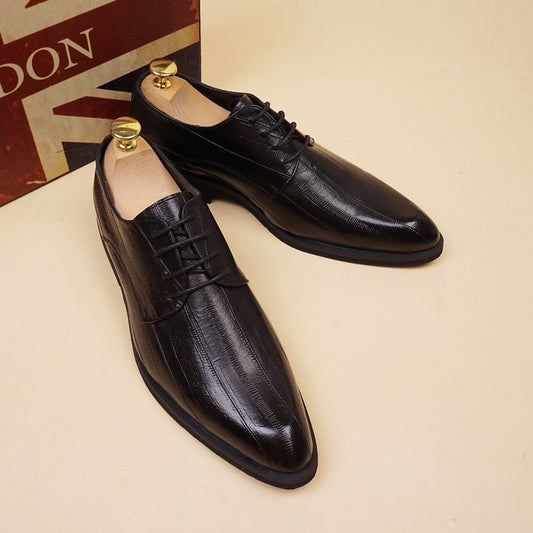 Men's Korean Style Pointed Toe Business Fashion Height Increasing Insole Leather Shoes