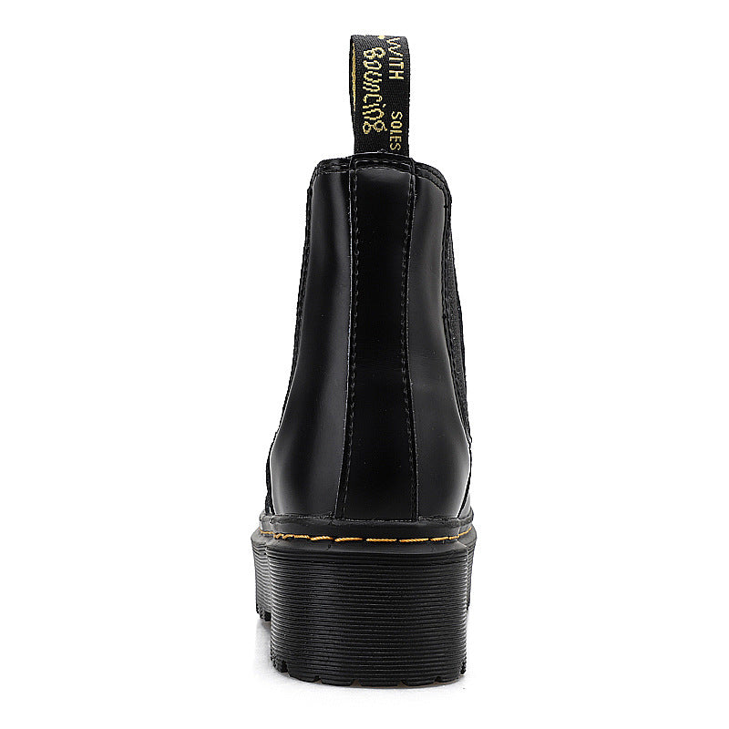 Women's & Men's Chelsea Stitching Round Toe With Chunky Women's Leather Boots