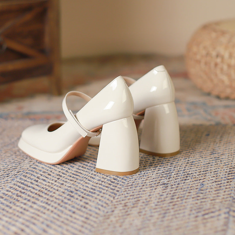 Autumn Square Toe Chunky High Retro Women's Shoes