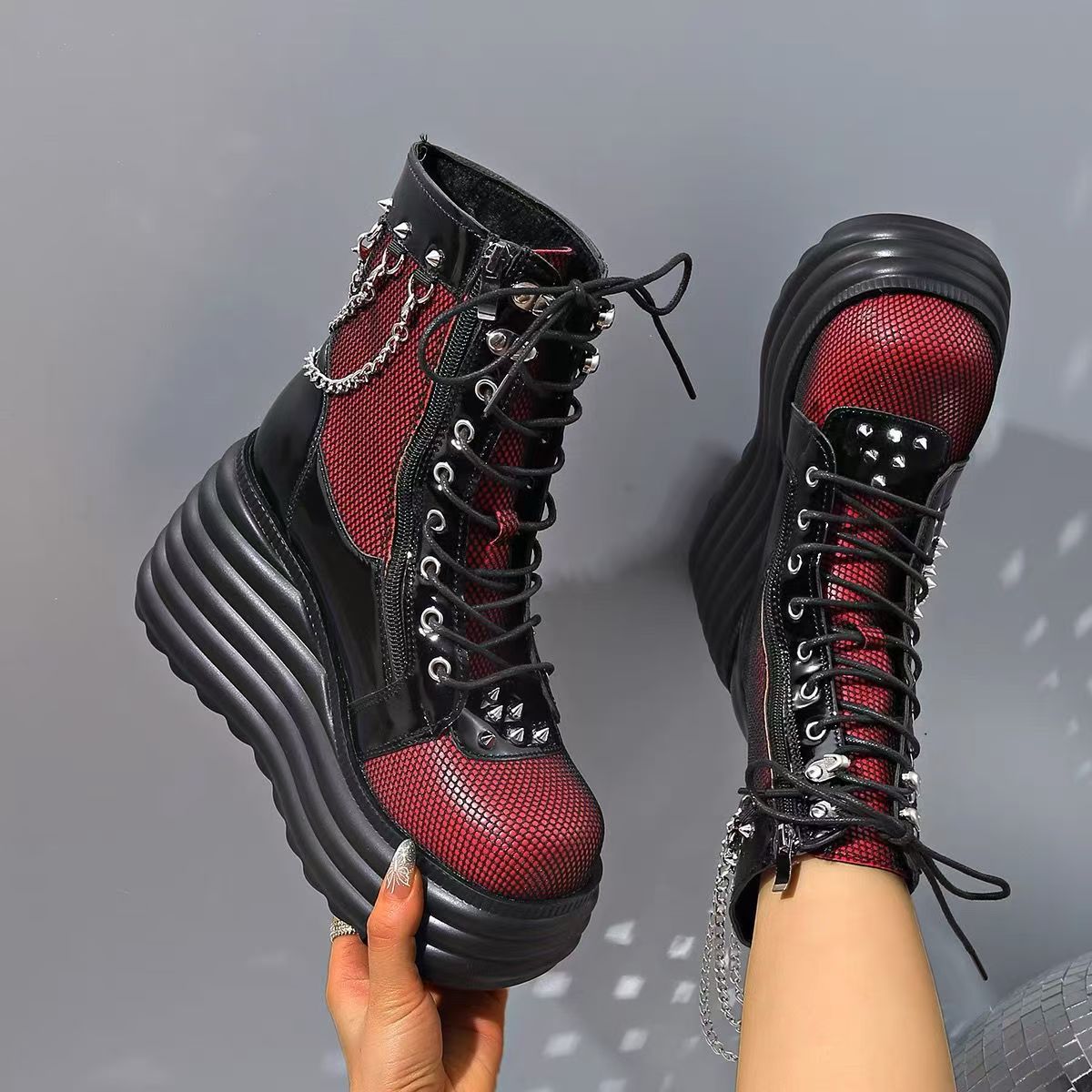 Women's Large Size Martin Platform Bootie Round Toe Women's Leather Boots