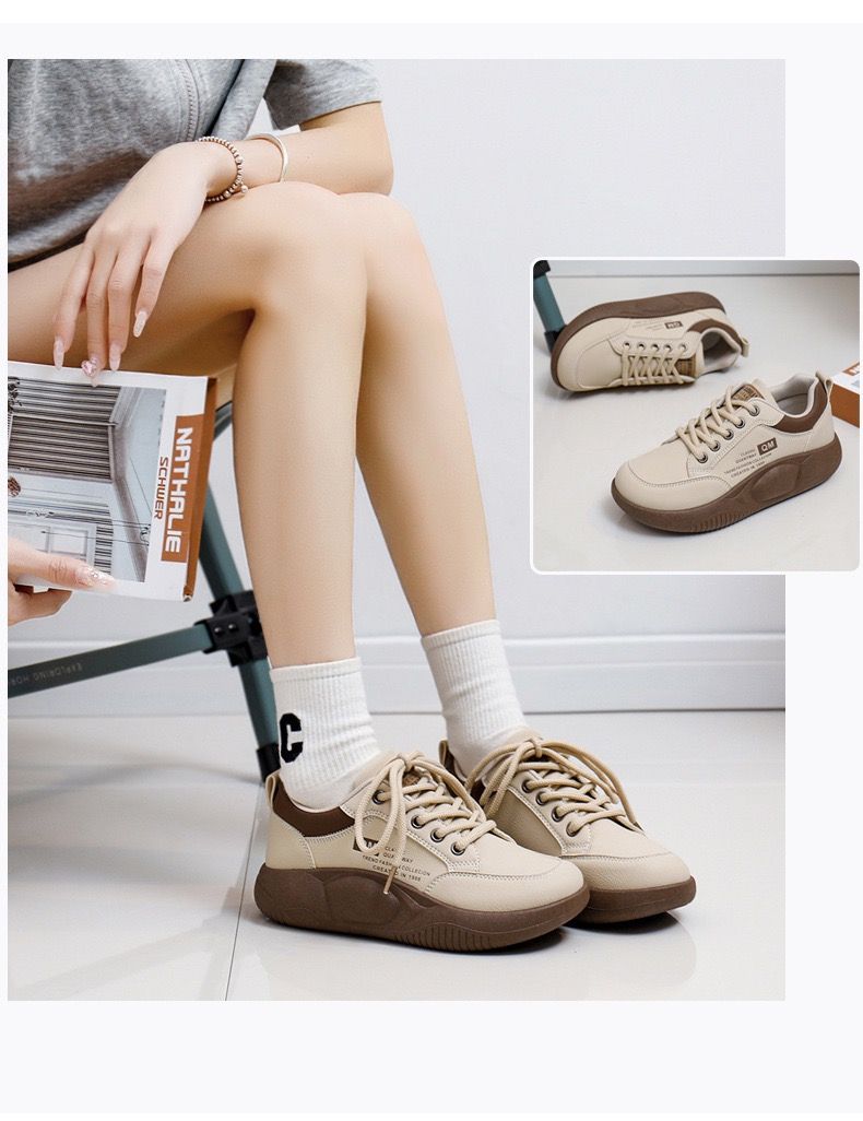 Women's White For Spring Korean Fashion Thick-soled Sneakers