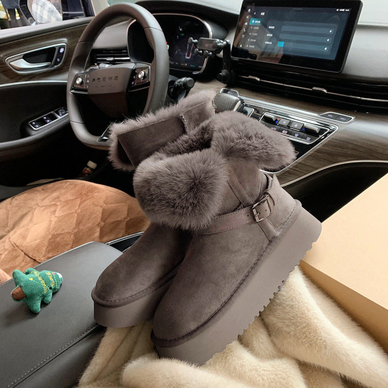 Women's Fur Flip-up Veet Warm Cotton Long Snow Boots