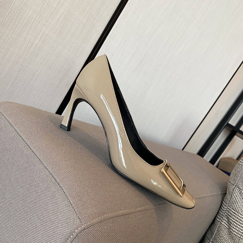 Women's Toe High Patent Elephant Gray Horn Heels