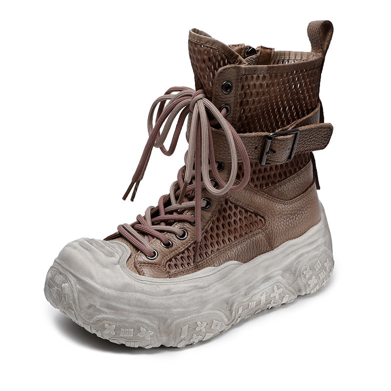Women's Summer Cowhide Round Head Leisure High Breathable Comfortable Sports Wind Platform Sandals