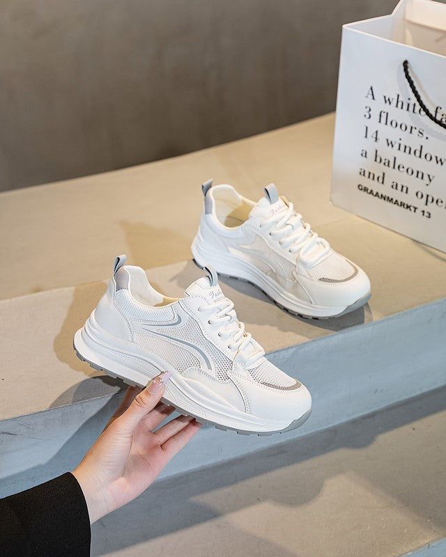 Women's Size Dad Running Sports White Mesh Sneakers