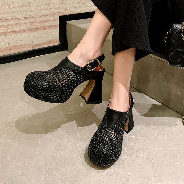 Women's Super Chunky Platform Toe Cap Breathable Woven High Heeled Sandals