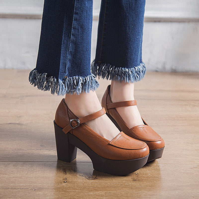 Women's Retro Spring Mary Jane Wedge Platform High Chunky Soft Bottom Women's Fashion Shoes
