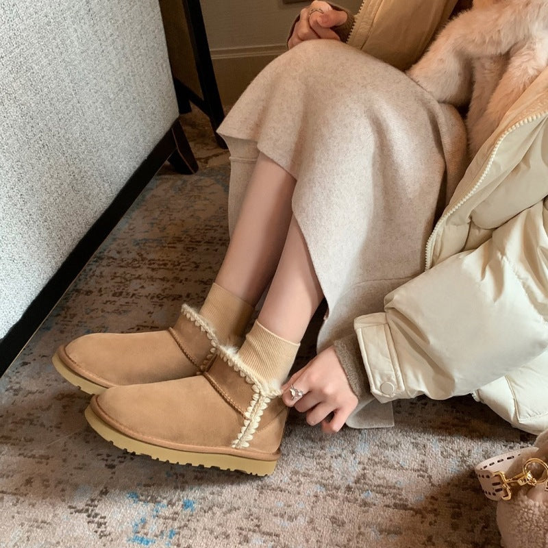 Women's Fur Integrated Warm Booties Genuine Cotton Snow Boots