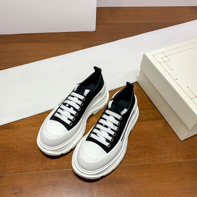 Women's & Men's Block Platform Muffin Height Increasing Insole Dad Korean Canvas Shoes