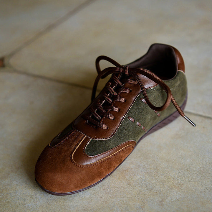Women's Cowhide Genuine Retro German Training Color Matching Thick Women's Sports Shoes