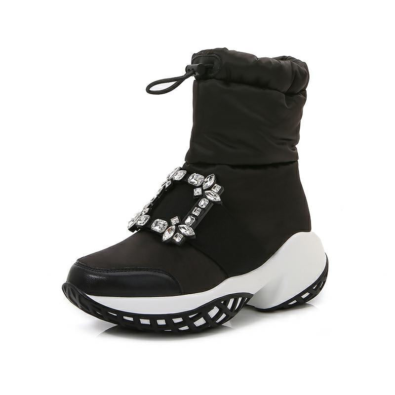 Women's Fashion Drill Buckle Fleece-lined Warm Slip-on Snow Boots