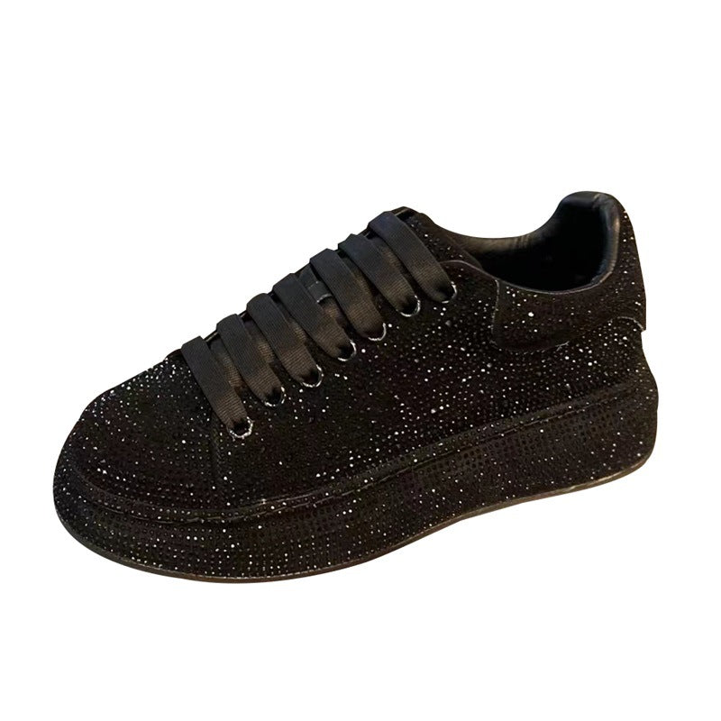 Men's Rhinestone Skate Pure Color Trendy Lace Men's Board Shoes