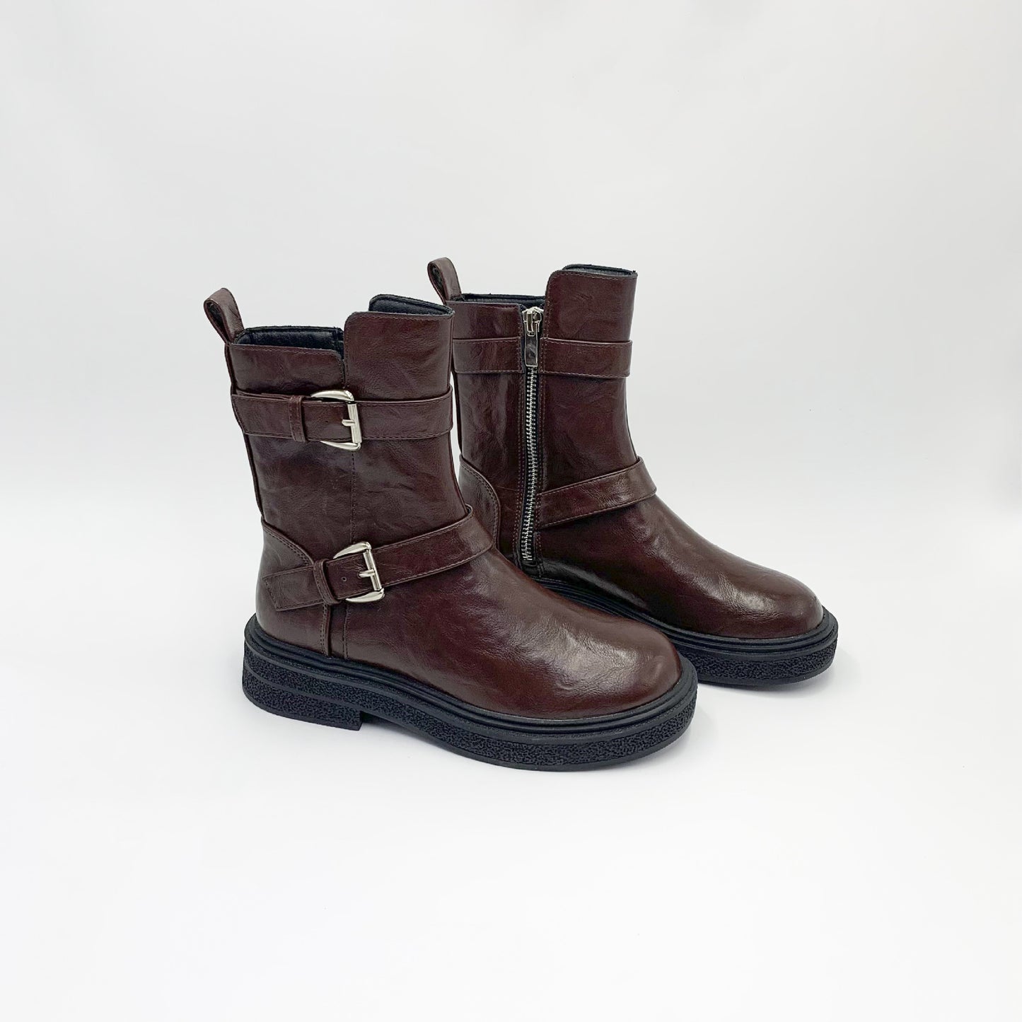 Shrink Horse Ring With Side Zipper Chunky Heels