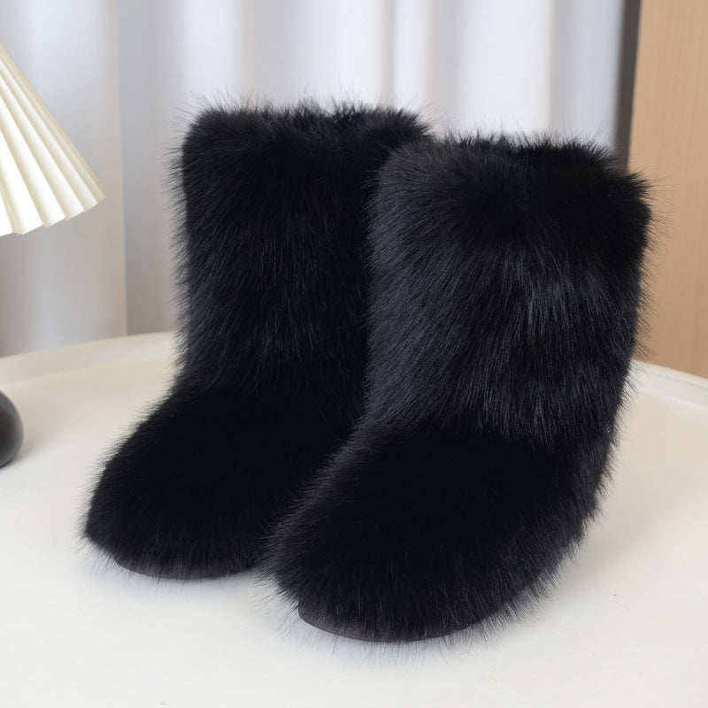 Women's Fur Winter Sleeve Thickened Imitation Raccoon Dog Women's Snow Boots