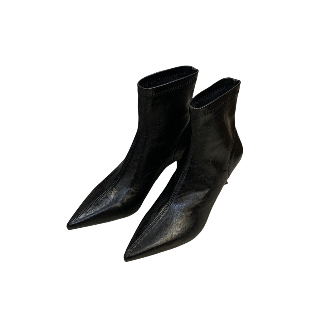 Pointed Stiletto Fashion Winter Mid Simple Graceful Women's Leather Boots