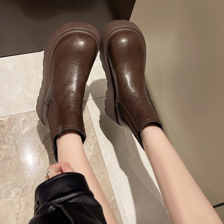 Women's Smoke Pipe Platform Chelsea Martin British Style Short Height Increasing Women's Leather Boots