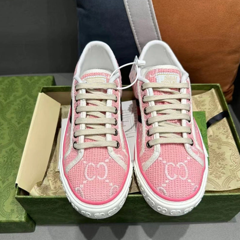 Pink Flat Skateboard Retro White Presbyopic Sneakers