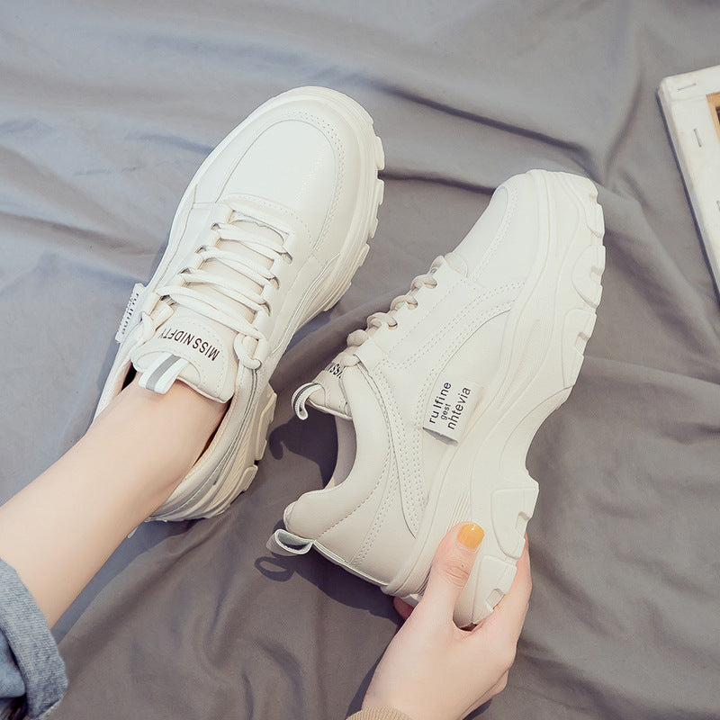 Women's Dad Fashionable Sports Fleece-lined White Thick-soled Sneakers