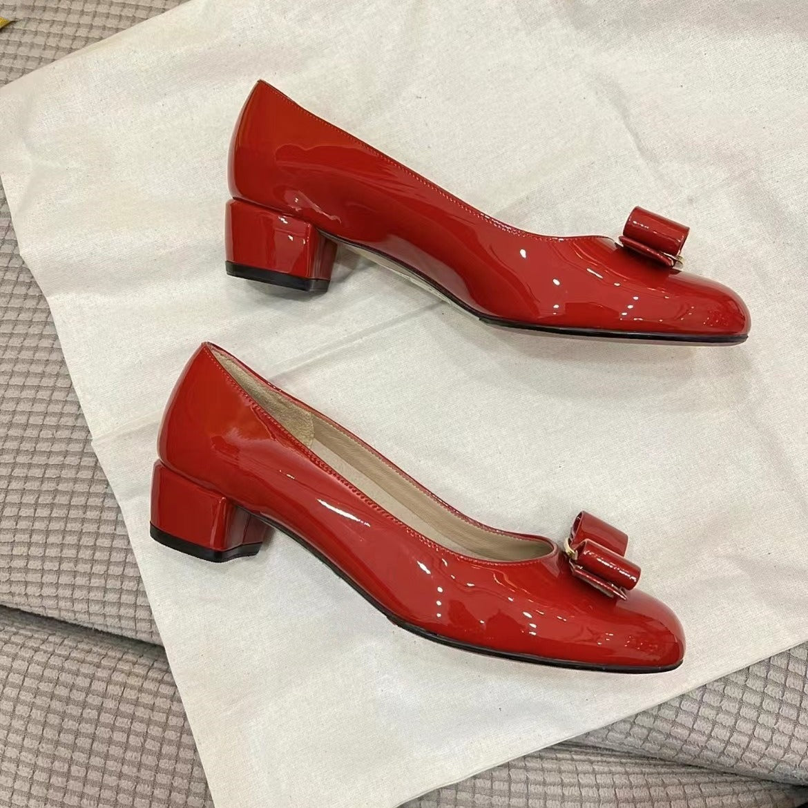 Spring Bowknot Round Toe Wedding Commuter Style Single Patent Women's Casual Shoes