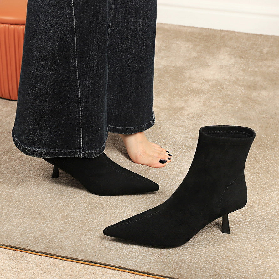 Women's French Classic Retro Suede Pointed Toe Boots