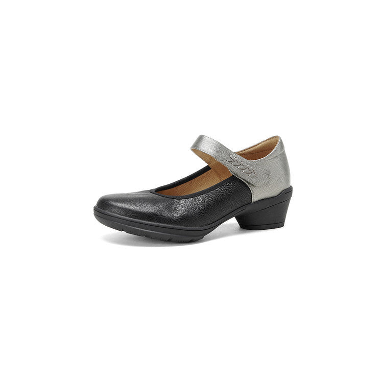 Women's French Retro Soft Sheepskin Pumps Low-cut Color Matching Thick Bottom Women's Fashion Shoes