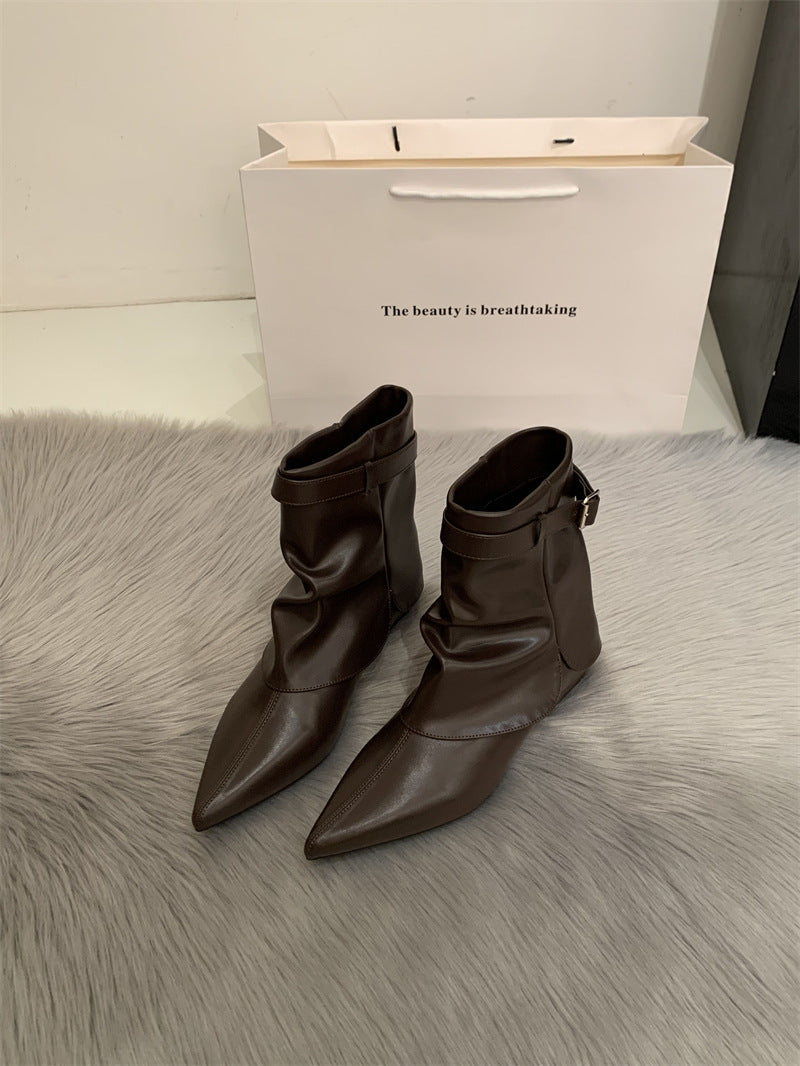 Outer Wear Retro Dignified Sense Of Design Women's Leather Boots