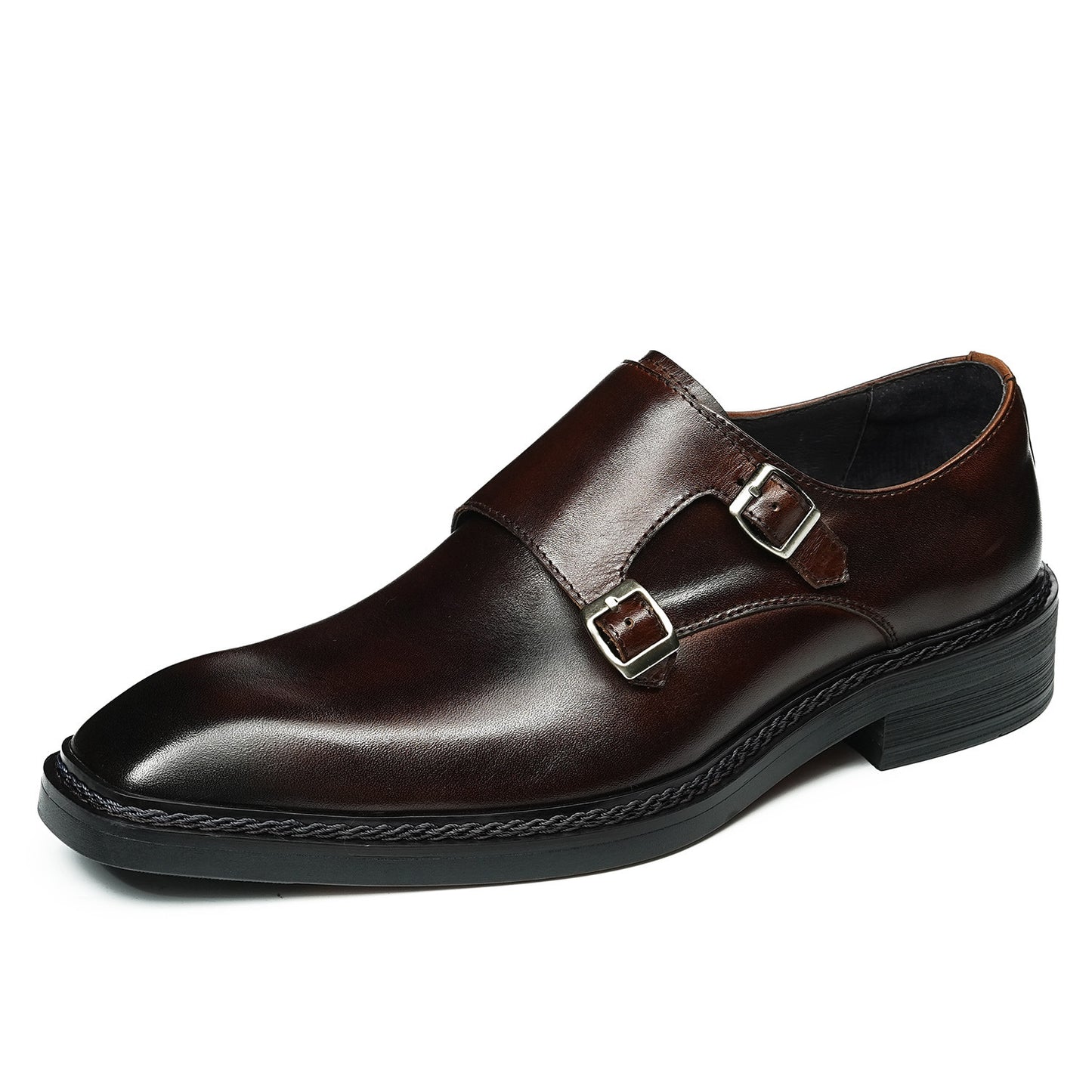 Men's Square Toe Genuine Formal Wear Norwegian Seam Buckle Men's Business Leather Shoes
