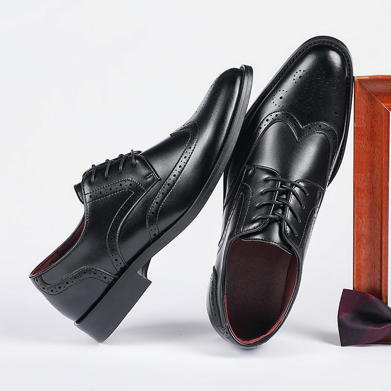 Men's Height Increasing Insole British Style Brogue Formal Derby Leather Shoes