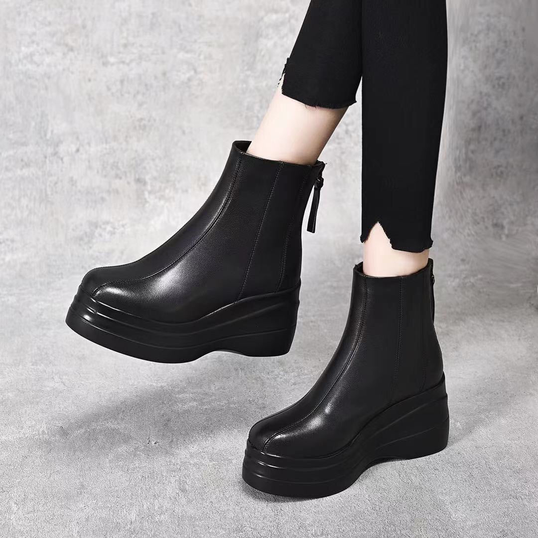 Women's Platform Ankle Wedge Small Versatile Martin Fleece Boots