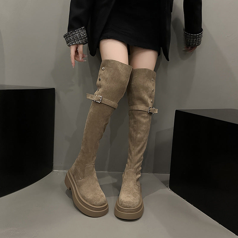 Retro Two-way Folding Thick-soled Chunky Long Boots