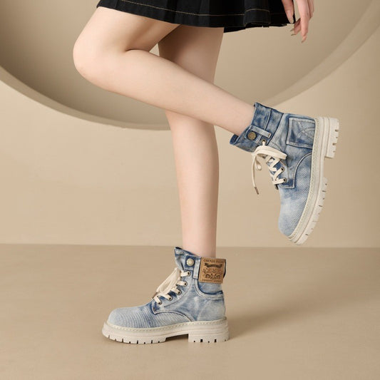 Women's Denim Martin Spring Thick Bottom Super Hot Short Retro Western Boots