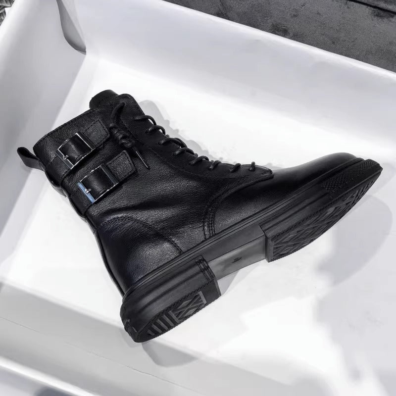 Women's Genuine Flat Martens Autumn Soft Bottom Black Short Double Women's Leather Boots