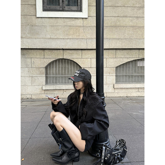 Women's Genuine Pointed Toe Below The Knee Women's Leather Boots