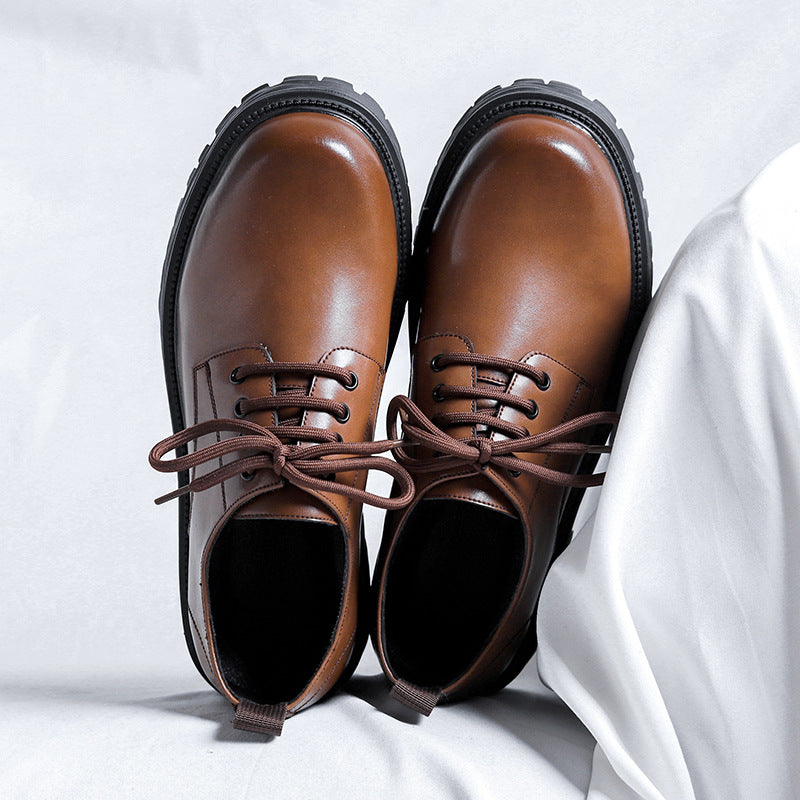 Men's Round Head Thick Bottom Fashion British Men's Business Leather Shoes