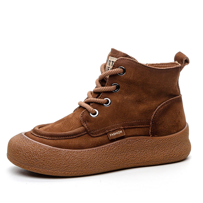 Women's First Layer Cowhide Frosted Handmade Retro Platform Side Boots